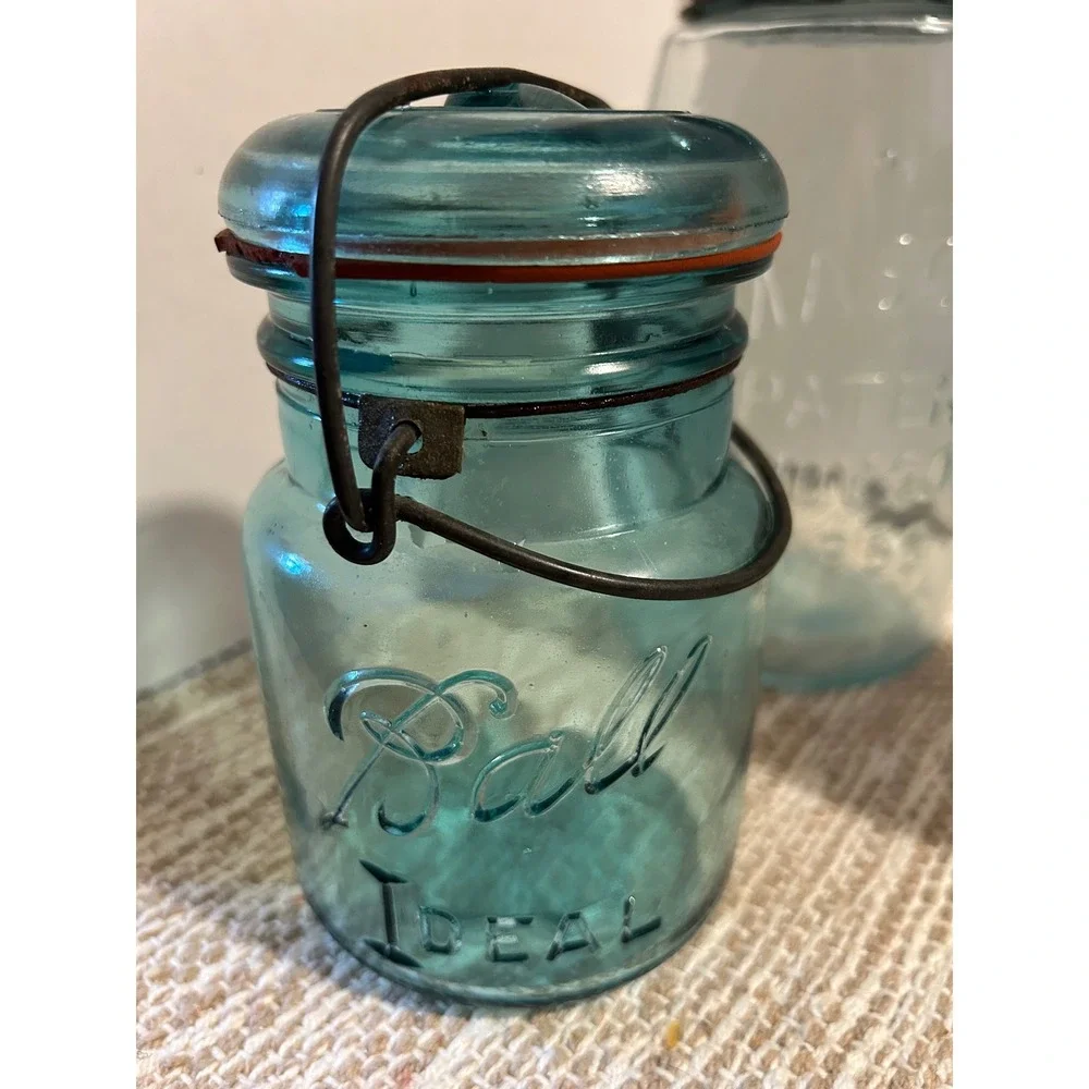 Vintage‎ Ball Ideal Atlas Strong Shoulder Mason Patent 1858 Glass Jars Set of 3